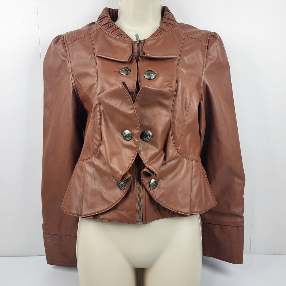 Ruby Rose Faux Leather Long Sleeve Moto Jacket with Ruffle Small